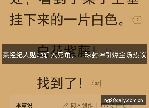 某经纪人贴地斩入死角,一球封神引爆全场热议 某经纪人贴地斩入死角,一球封神引爆全场热议